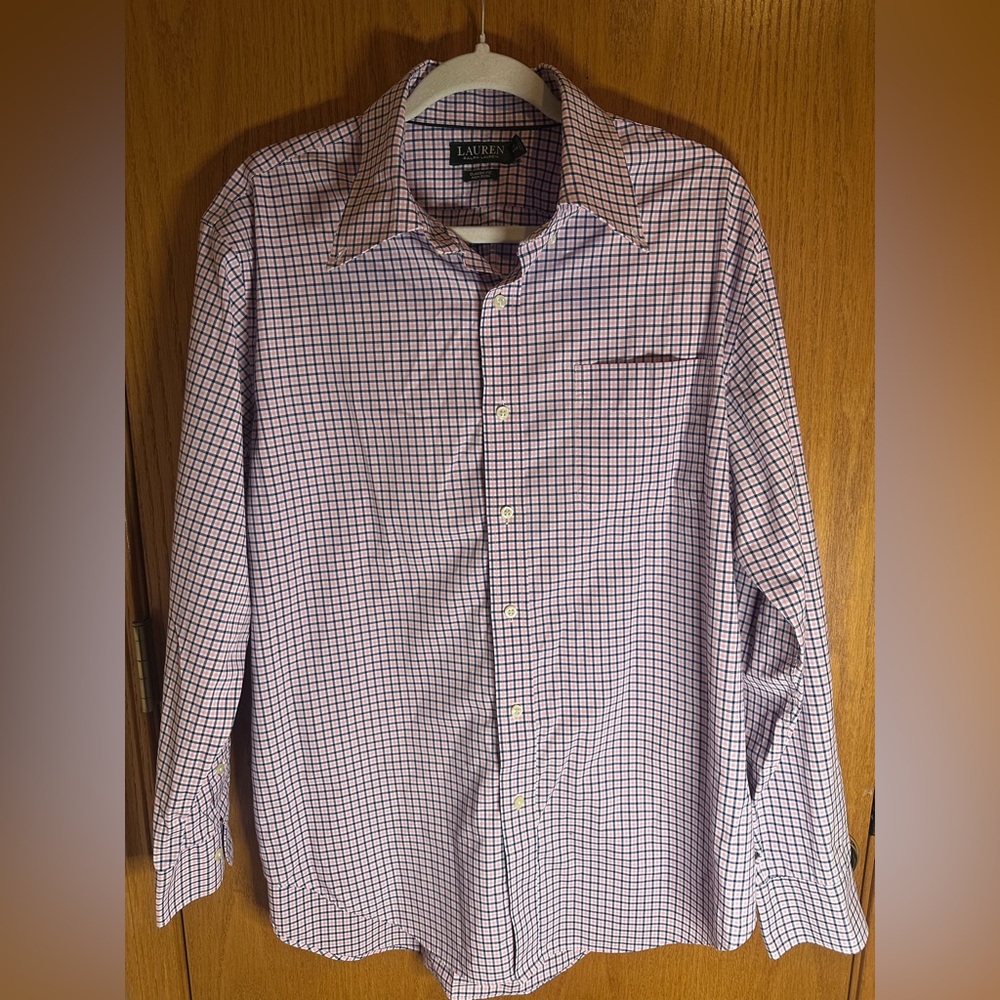 Ralph Lauren Men's Purple and White Checkered Dress Shirt
